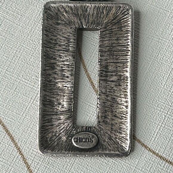 CHICO'S Necklace Rectangle Pendant Multi Strand Orange Beads Brown Beaded Cord - Picture 4 of 6